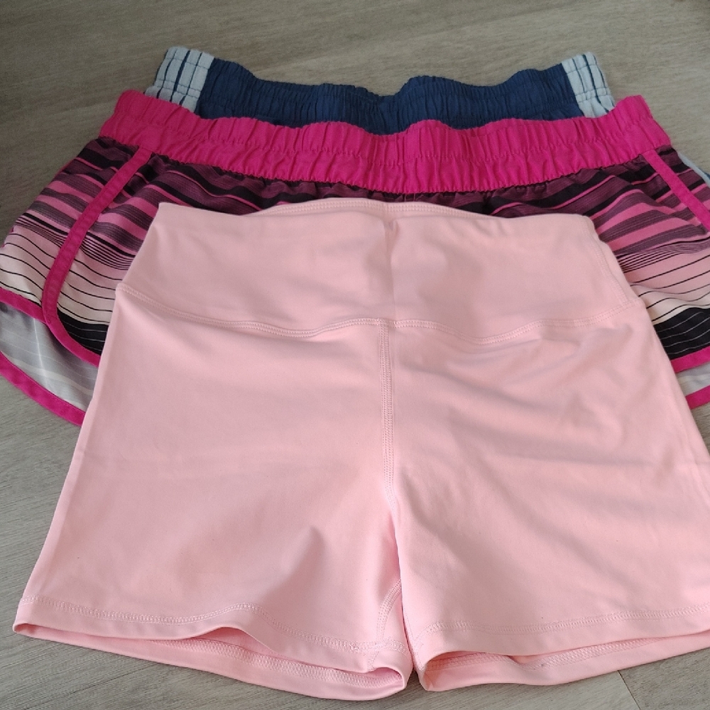 Girls Athletic Shorts Bundle Hurley Pink Striped Bike Running Navy‎ Blue Size S